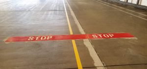 Stop Bar Red with yellow guide lines